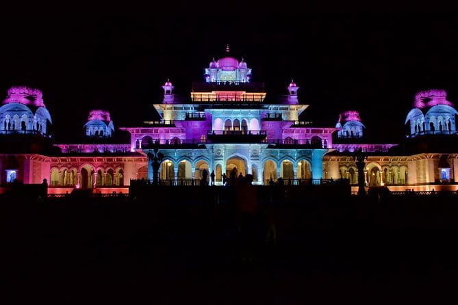 Enchanting Jaipur: Private Evening Tour of the Pink City - Albert Hall Museum’s golden facade after sunset